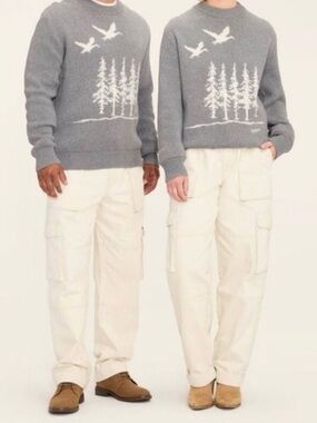 Woolrich X Target Cream Mid Rise Straight Leg Slouchy Cargo Pants